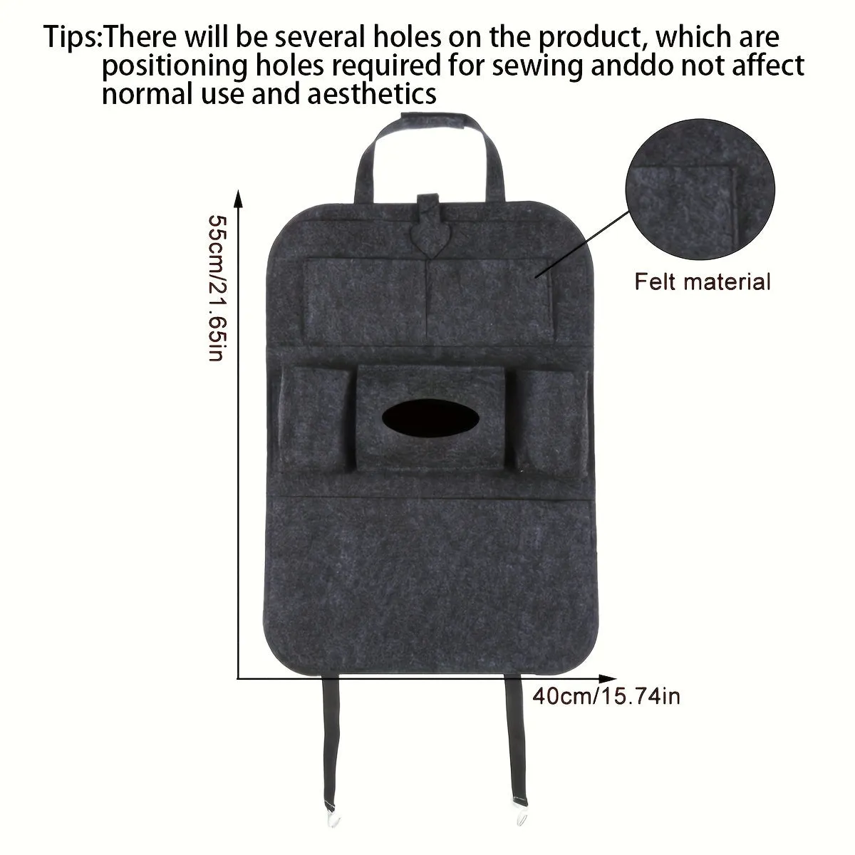 1pc Felt Car Seat Storage Bag  Backrest Mounted Organizer