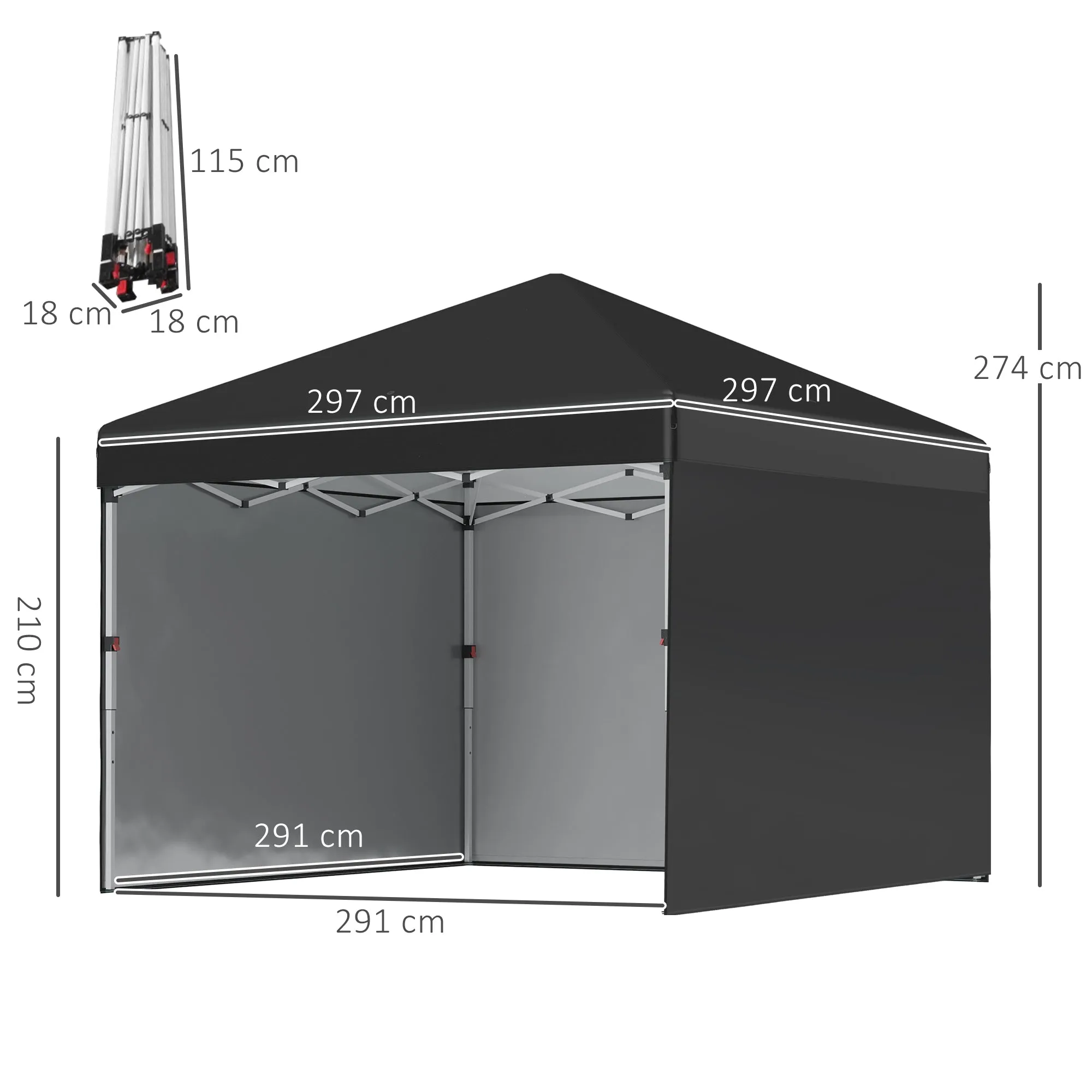 3 x 3 (M) Pop Up Gazebo Event Shelter, Height Adjustable Party Tent with 2 Sidewalls, Weight Bags and Wheeled Bag