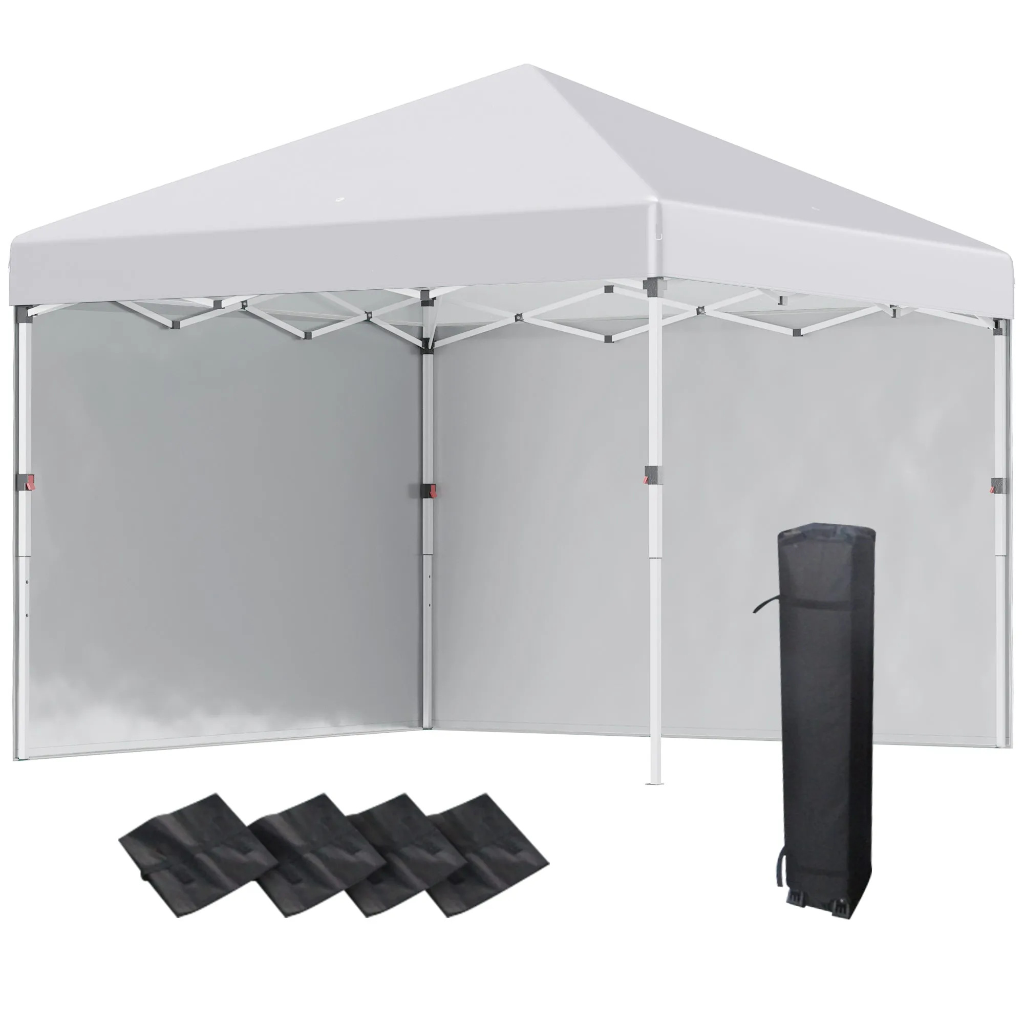 3 x 3 (M) Pop Up Gazebo with 2 Sidewalls, Leg Weight Bags and Carry Bag, Height Adjustable Party Tent Event Shelter for Garden, Patio, White