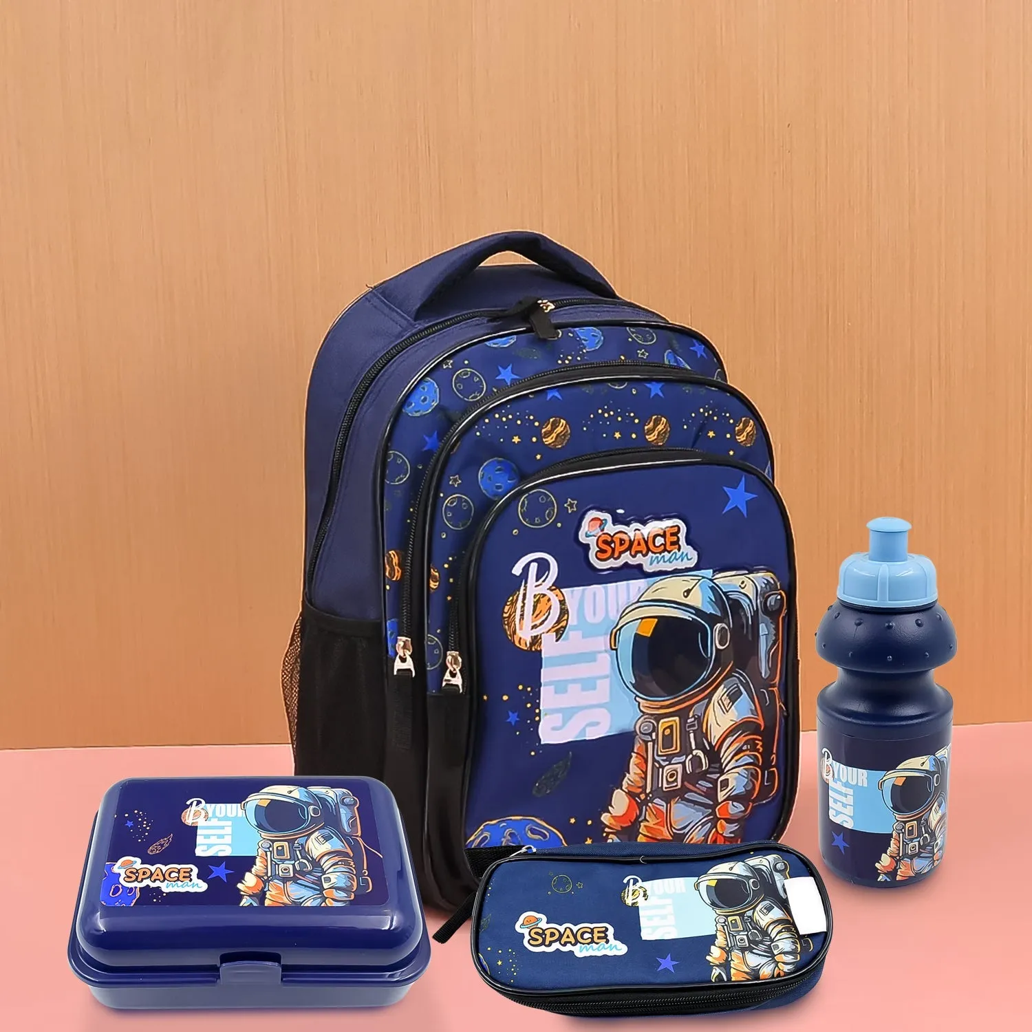 5 in 1 School Bag Includes lunch bag, 14 inch School Bags, water bottle & pencil case in box packing (1 Set / Mix Color))