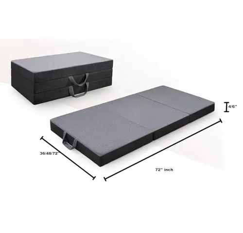 9villa Tri Folding Memory Foam Mattress | Soft & Miduim Firm | Foldeble Mattress | Play Mat Foldable Bed | Guest beds | Camping Bed Mattress | Grey Color (Single Bed 72x36x6 Inch)