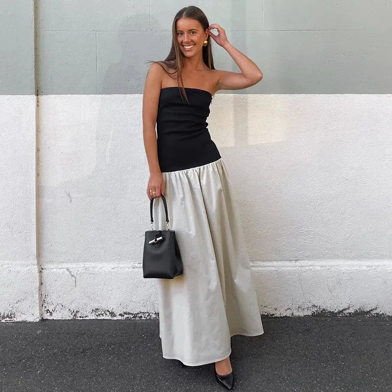 A&A Monochrome Summer Strapless Maxi Dress