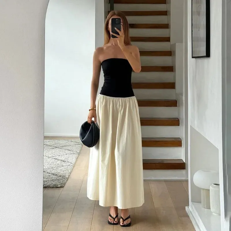 A&A Monochrome Summer Strapless Maxi Dress