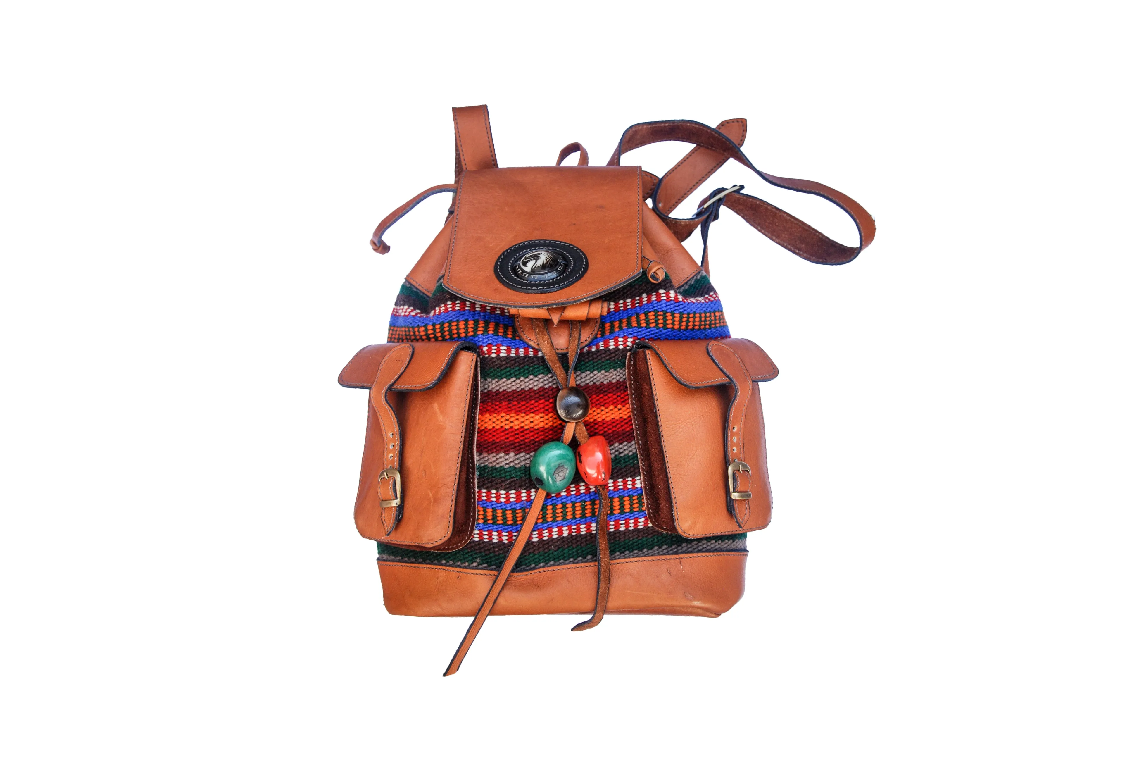 Aboriginal leather backpack  (brown)