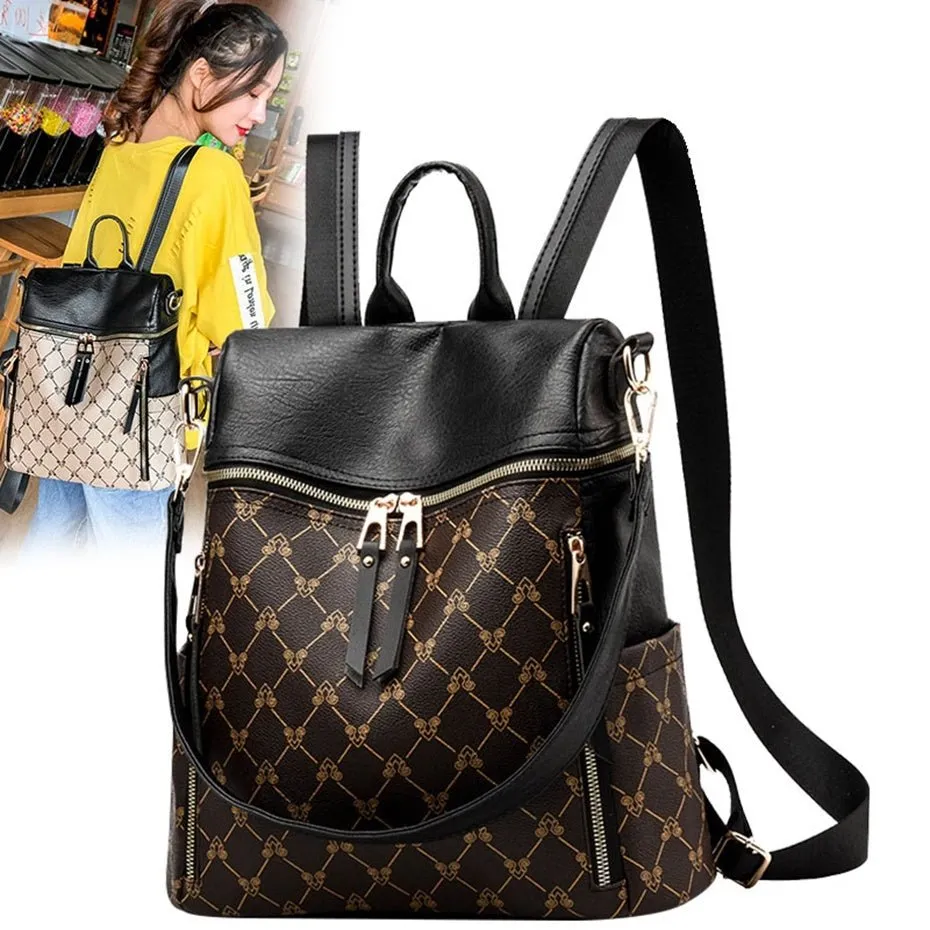 Anti-Theft PU Leather Backpack With Shoulder Strap