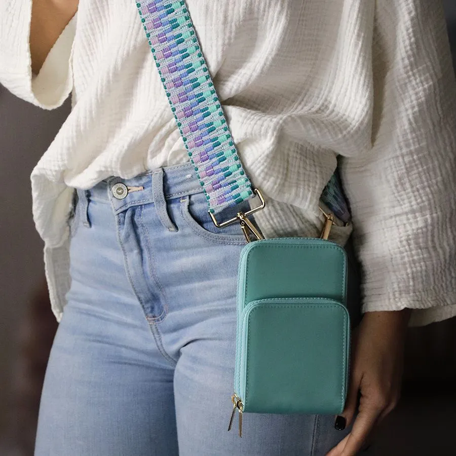 Aqua Recycled Nylon Phone Bag