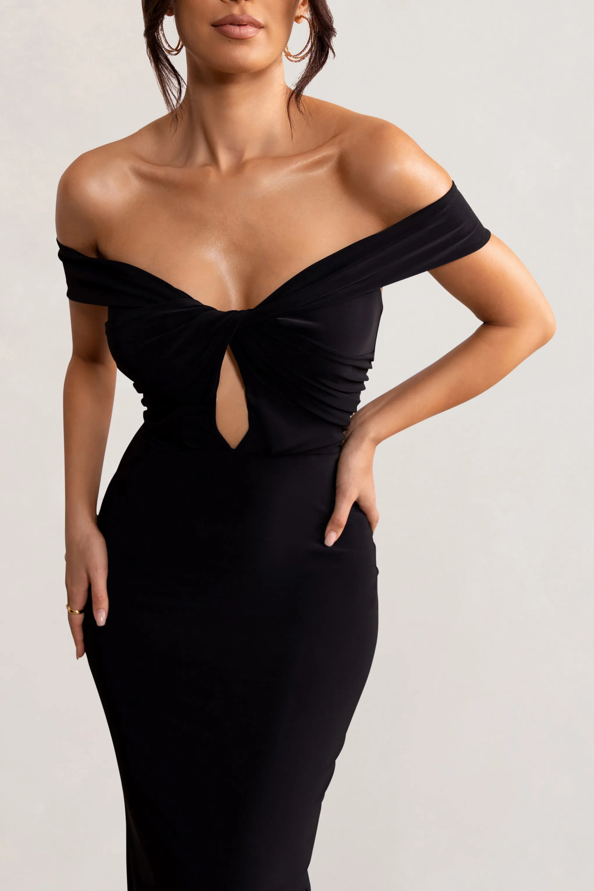 Arella | Black One Shoulder Twist Front Maxi Dress