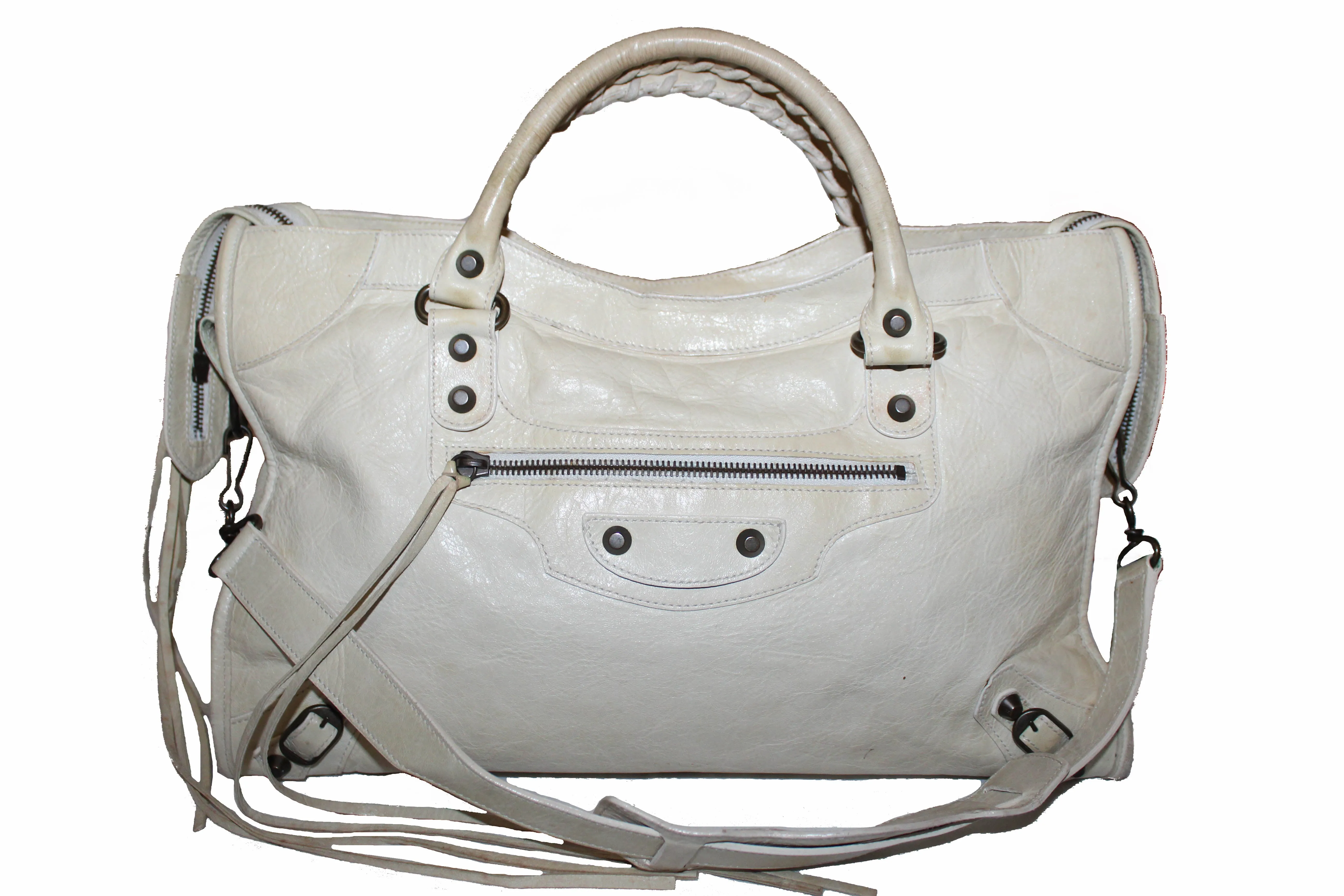 Authentic Balenciaga Ivory Classic City Lambskin Leather Shoulder Bag