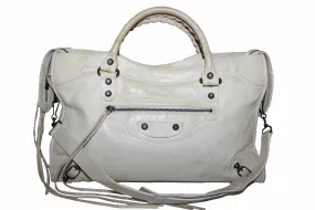 Authentic Balenciaga Ivory Classic City Lambskin Leather Shoulder Bag