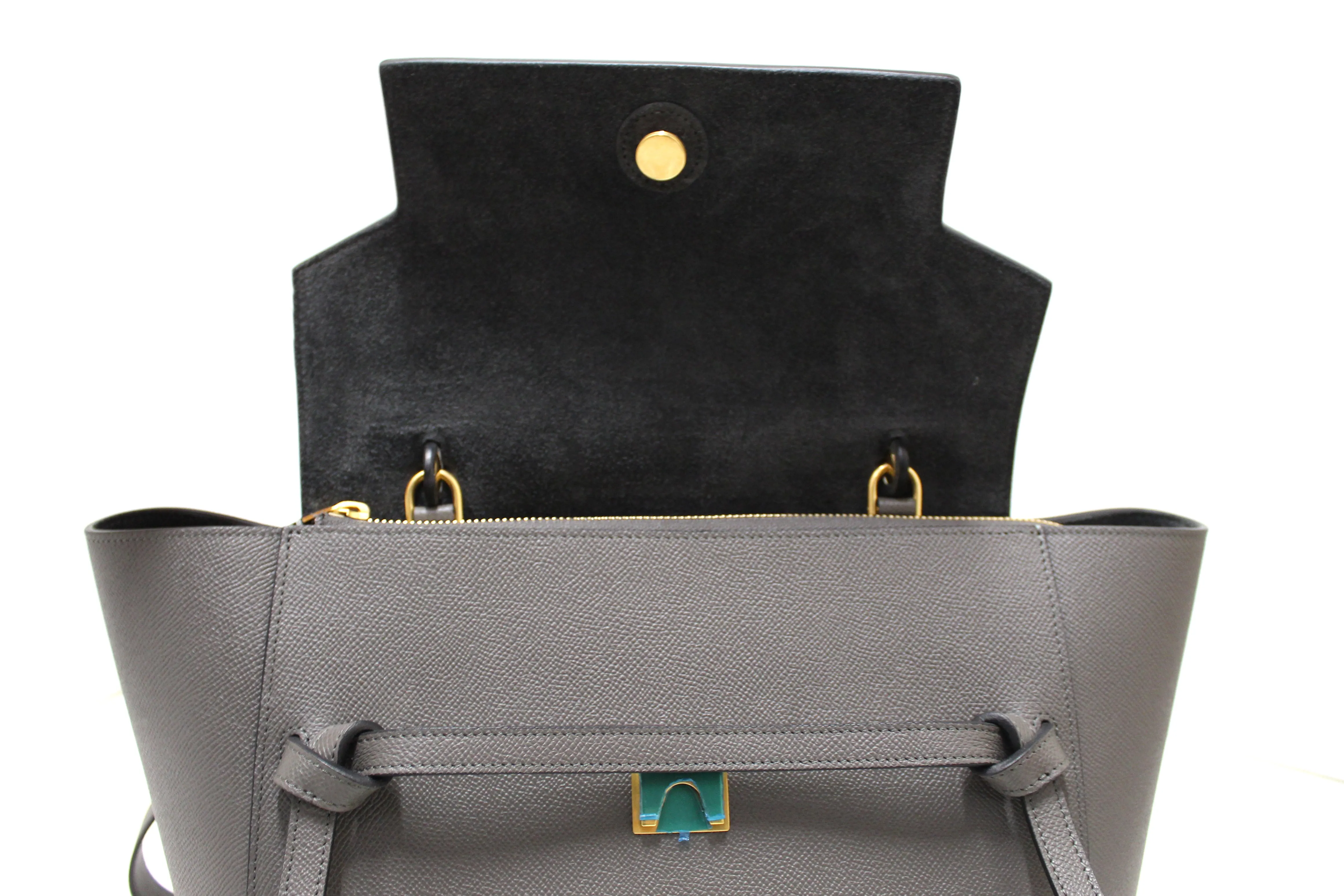 Authentic Celine Grey Grained Calfskin Leather Mini Belt Shoulder Bag