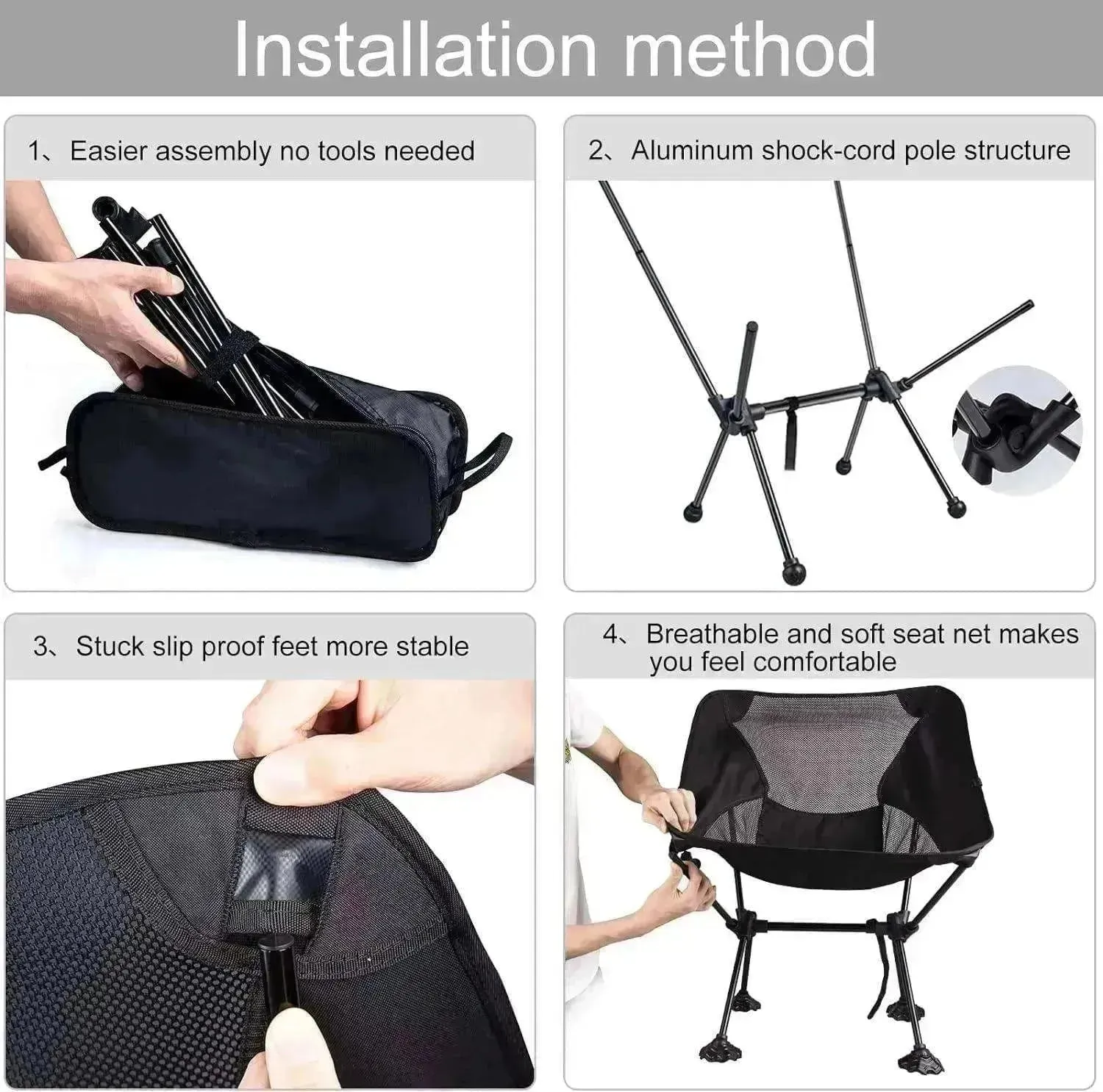 Backpack Chair: Anti-Slip Feet, 220lbs, Carry Bag