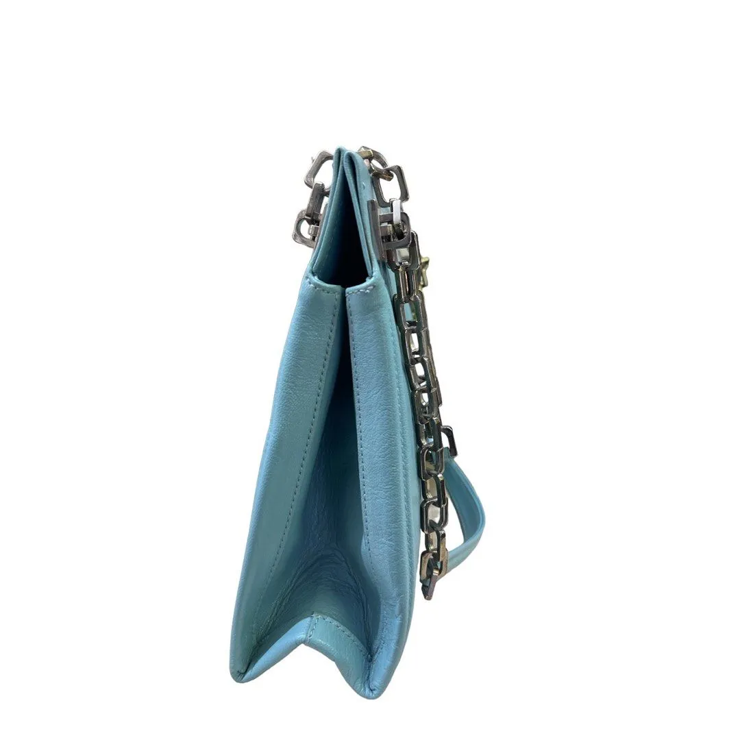 Bally Blue Leather Chain Shoulder Bag (H-21cm/L-29cm)