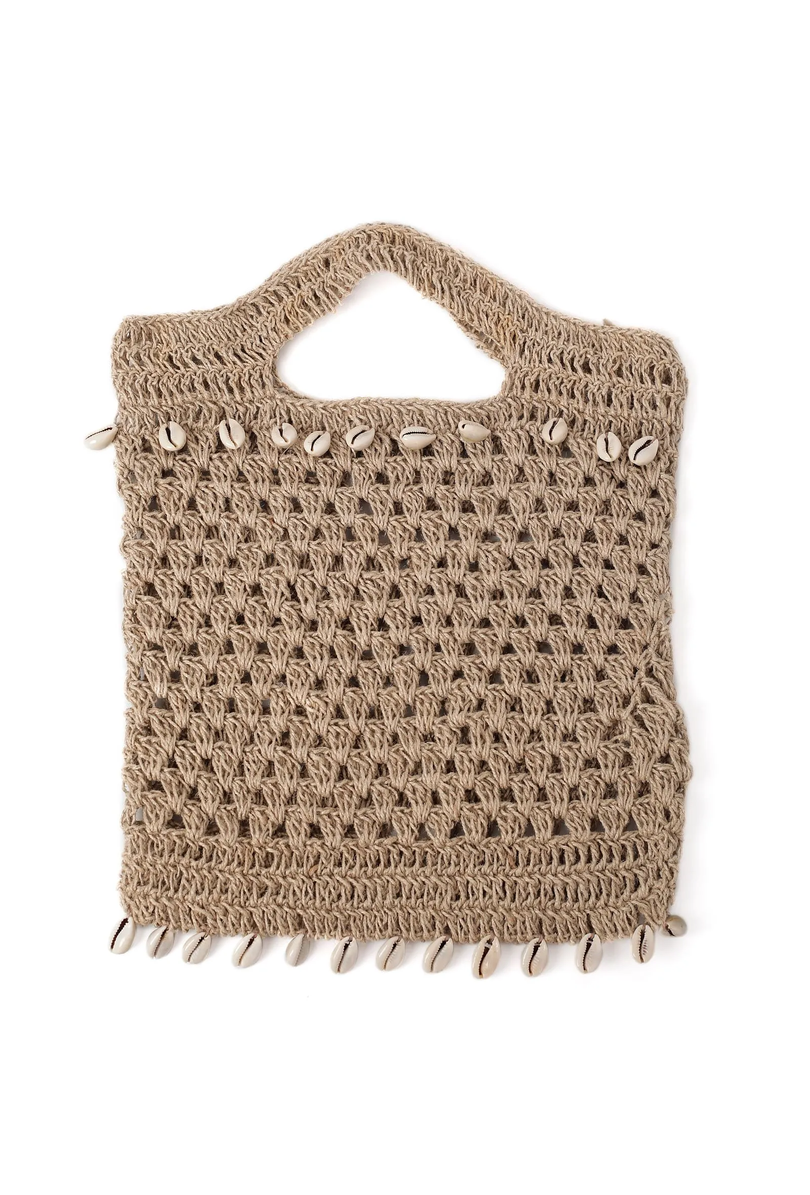 Beige Cowshell Jute Tote Bag