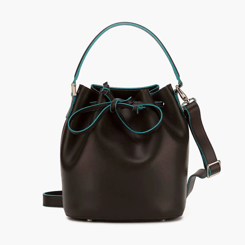 Bella Mini Leather Bucket Bag - Brown