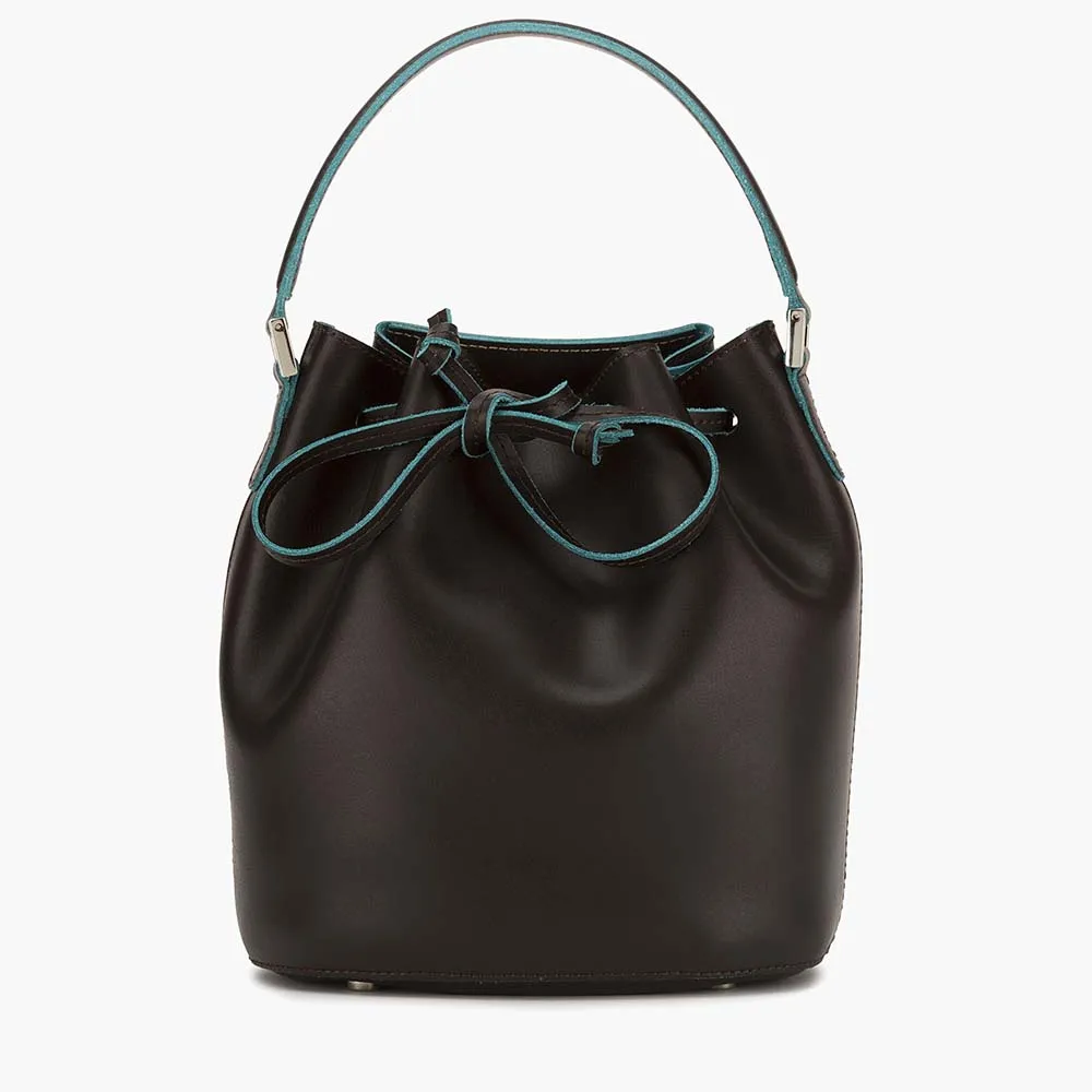 Bella Mini Leather Bucket Bag - Brown