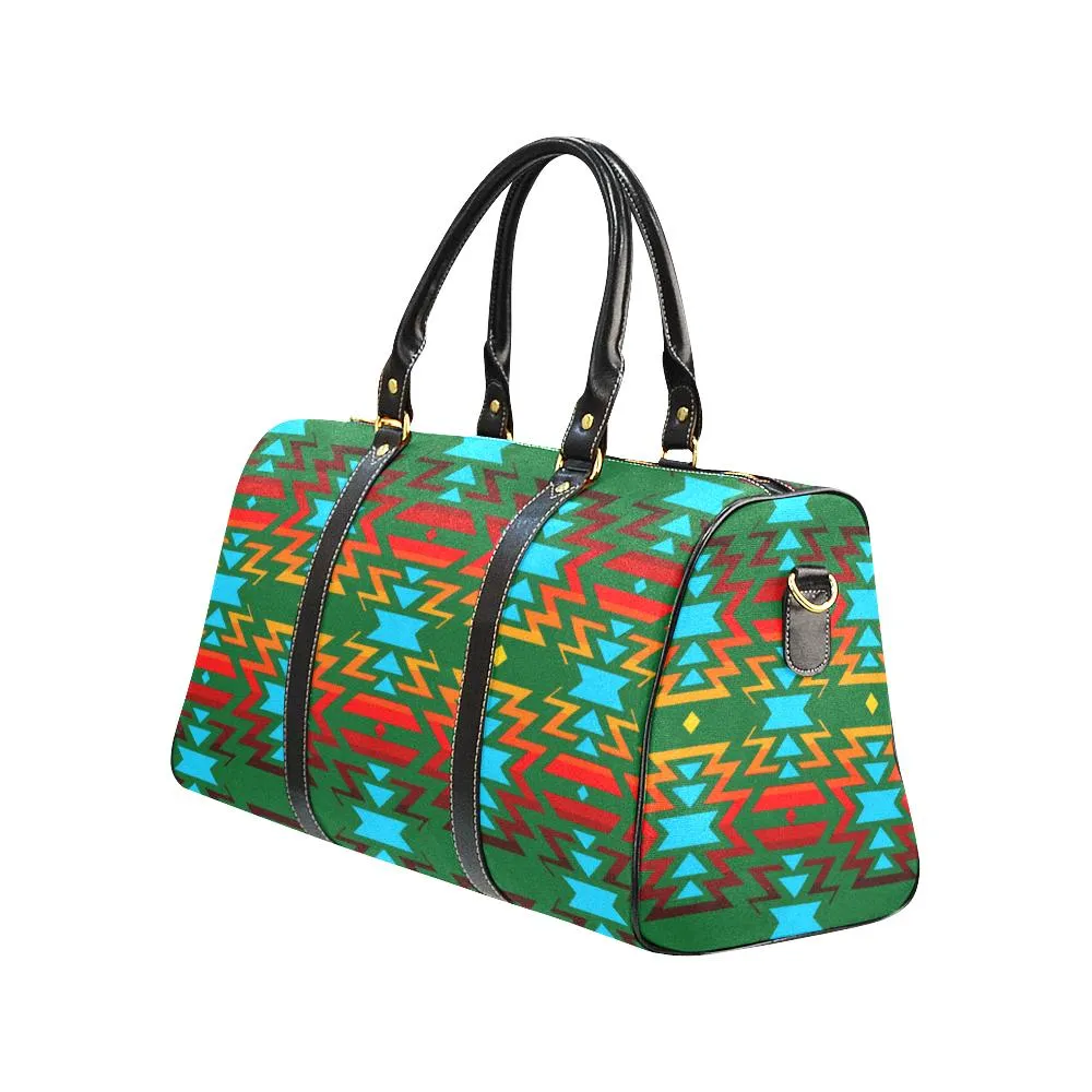 Big Pattern Fire Colors and Sky green Waterproof Travel Bag