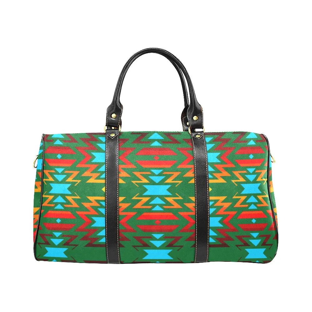 Big Pattern Fire Colors and Sky green Waterproof Travel Bag