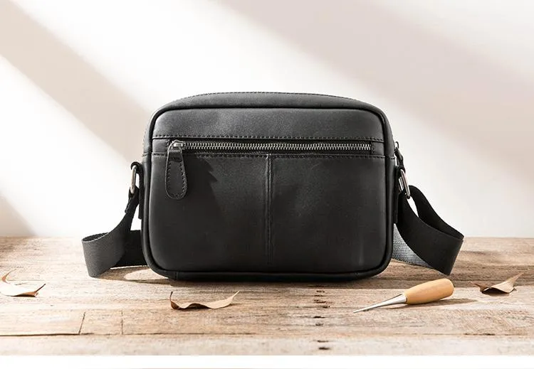 Black Cool Leather Mens Courier Bag Postman Bag Black Messenger Bags Side Bag for Men