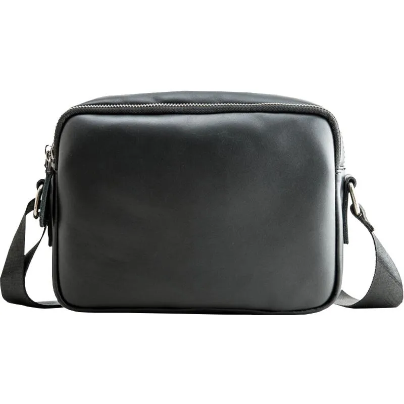 Black Cool Leather Mens Courier Bag Postman Bag Black Messenger Bags Side Bag for Men