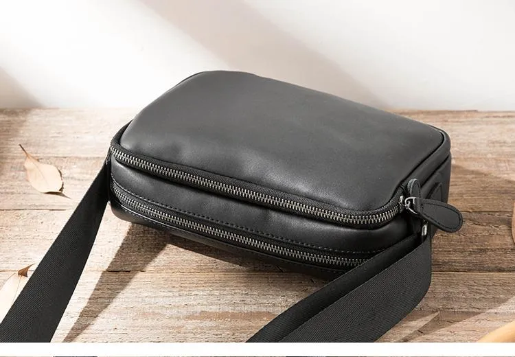 Black Cool Leather Mens Courier Bag Postman Bag Black Messenger Bags Side Bag for Men