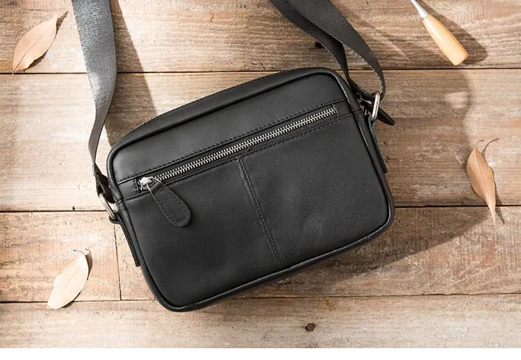 Black Cool Leather Mens Courier Bag Postman Bag Black Messenger Bags Side Bag for Men