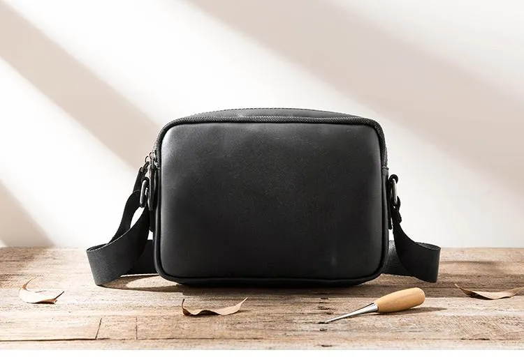 Black Cool Leather Mens Courier Bag Postman Bag Black Messenger Bags Side Bag for Men