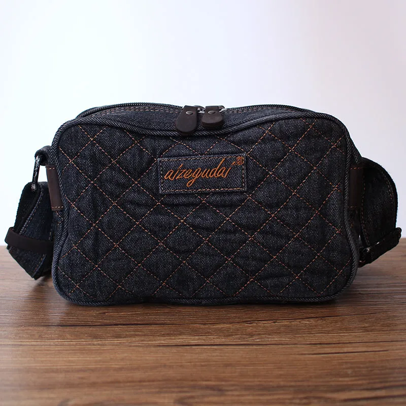 Black Denim Womens Small Quilted Shoulder Bags Denim Quilted Side Bag Quilted Crossbody Bag For Men