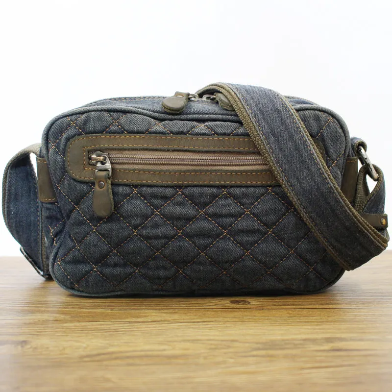 Black Denim Womens Small Quilted Shoulder Bags Denim Quilted Side Bag Quilted Crossbody Bag For Men