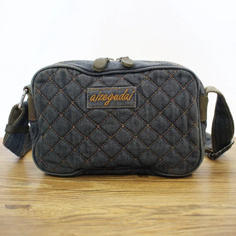 Black Denim Womens Small Quilted Shoulder Bags Denim Quilted Side Bag Quilted Crossbody Bag For Men