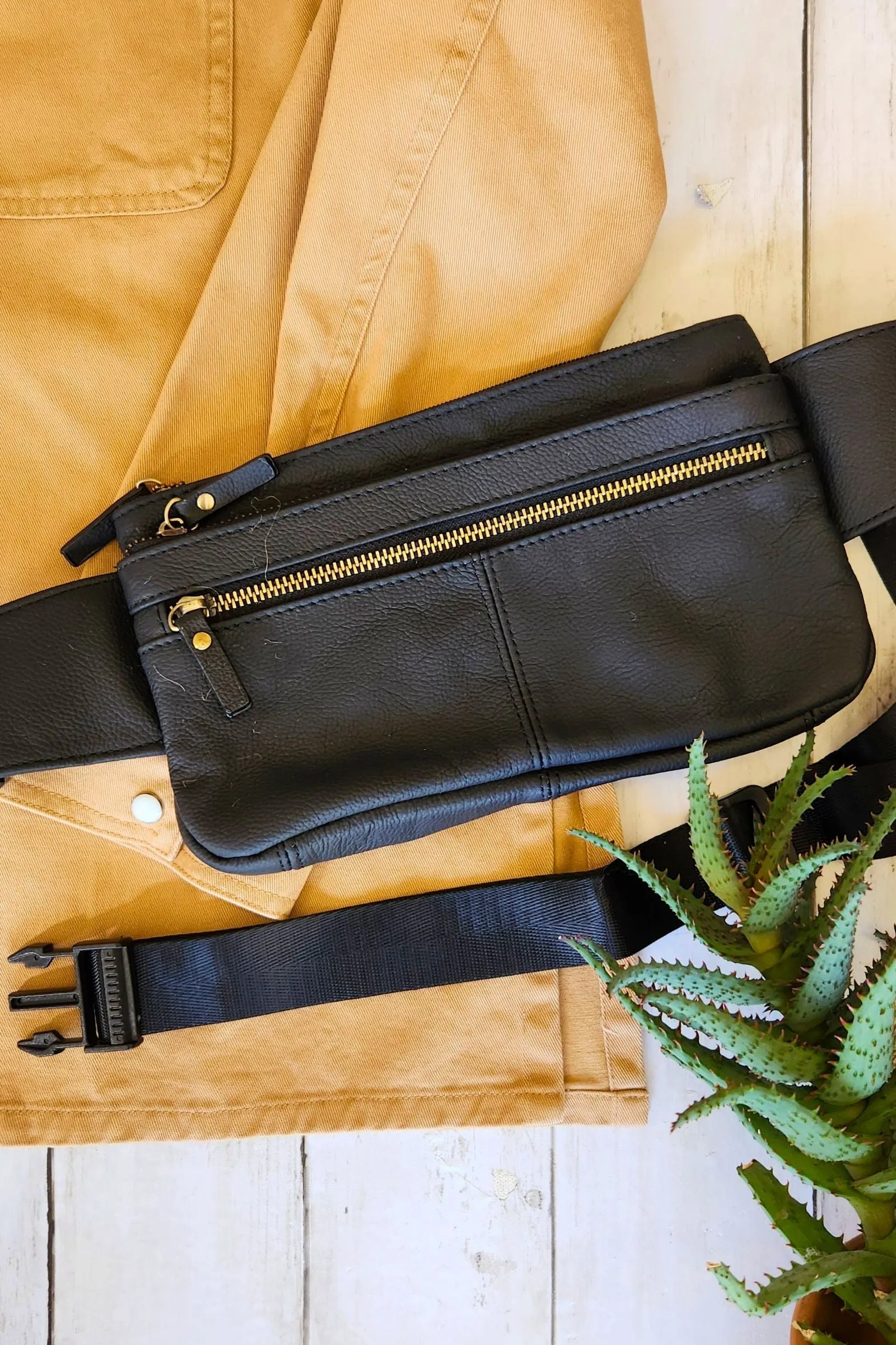 Black Leather Fanny Pack Bag