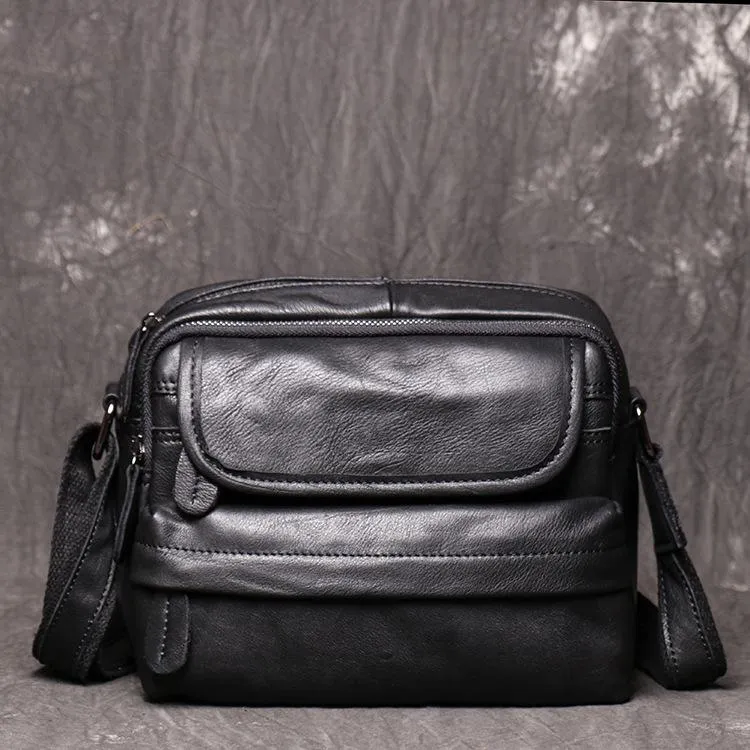 Black LEATHER MENS Small SIDE BAG COURIER BAG Black Small MESSENGER BAG FOR MEN