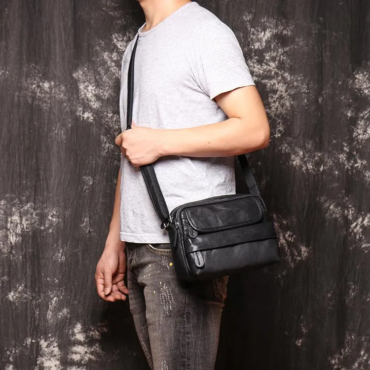 Black LEATHER MENS Small SIDE BAG COURIER BAG Black Small MESSENGER BAG FOR MEN