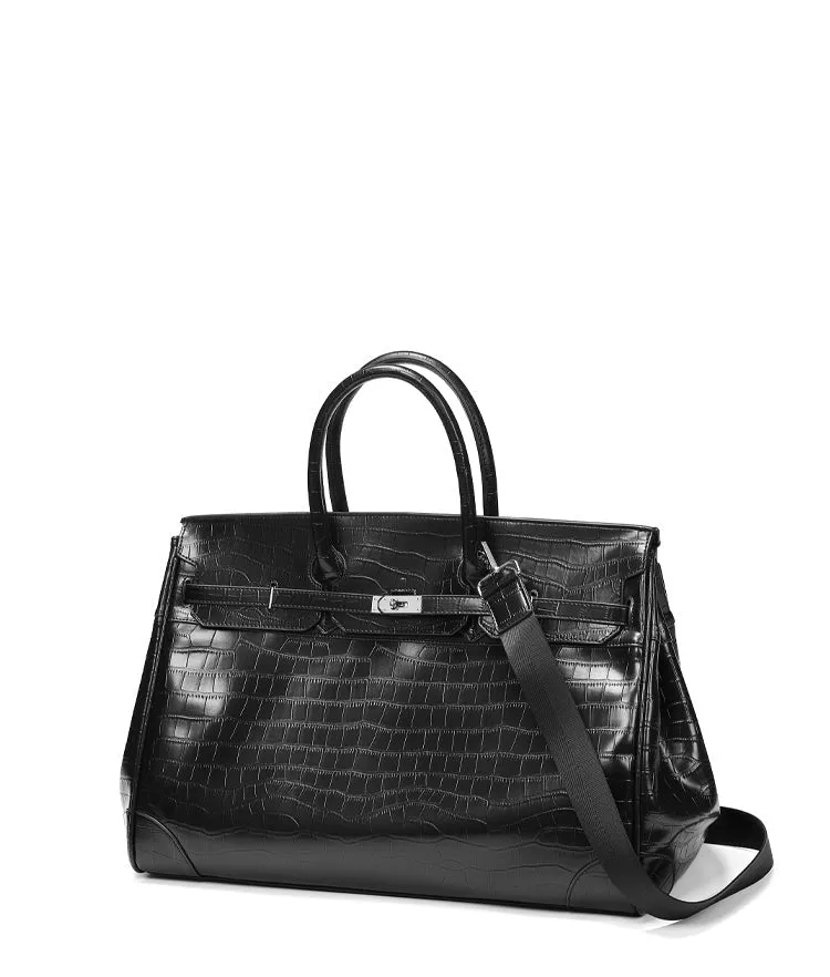 Black Platinum birkin inspired croc pattern overnight weekend tote high street travel weekender bag