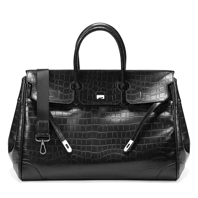 Black Platinum birkin inspired croc pattern overnight weekend tote high street travel weekender bag