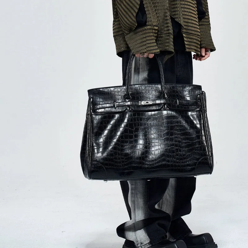 Black Platinum birkin inspired croc pattern overnight weekend tote high street travel weekender bag