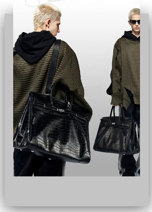 Black Platinum birkin inspired croc pattern overnight weekend tote high street travel weekender bag