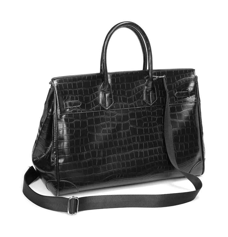 Black Platinum birkin inspired croc pattern overnight weekend tote high street travel weekender bag