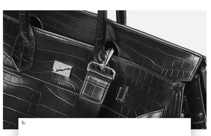 Black Platinum birkin inspired croc pattern overnight weekend tote high street travel weekender bag