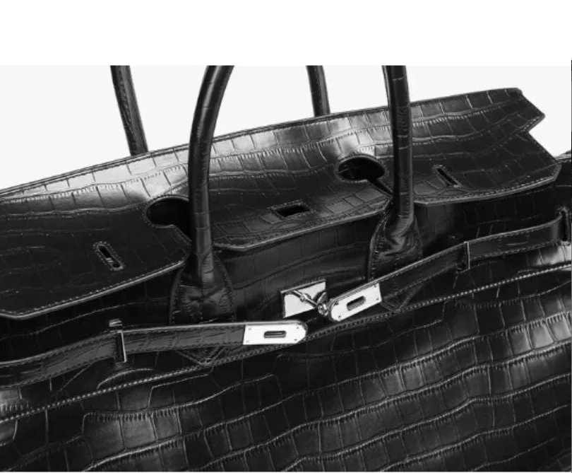 Black Platinum birkin inspired croc pattern overnight weekend tote high street travel weekender bag