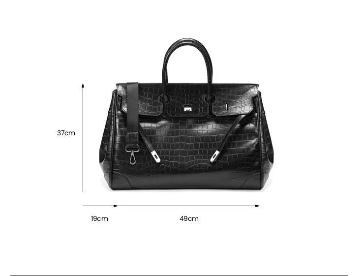 Black Platinum birkin inspired croc pattern overnight weekend tote high street travel weekender bag