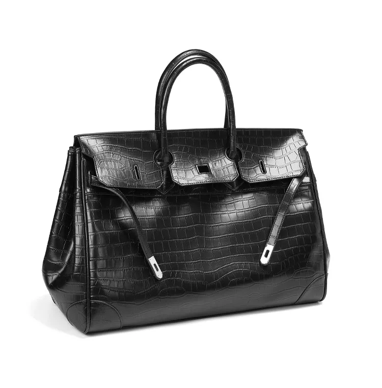 Black Platinum birkin inspired croc pattern overnight weekend tote high street travel weekender bag