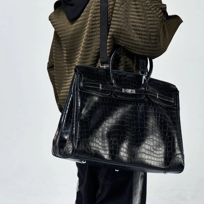 Black Platinum birkin inspired croc pattern overnight weekend tote high street travel weekender bag