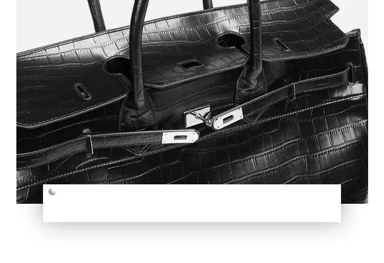 Black Platinum birkin inspired croc pattern overnight weekend tote high street travel weekender bag