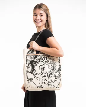 Blessing Ganesh Canvas Everyday Tote Bag in Natural