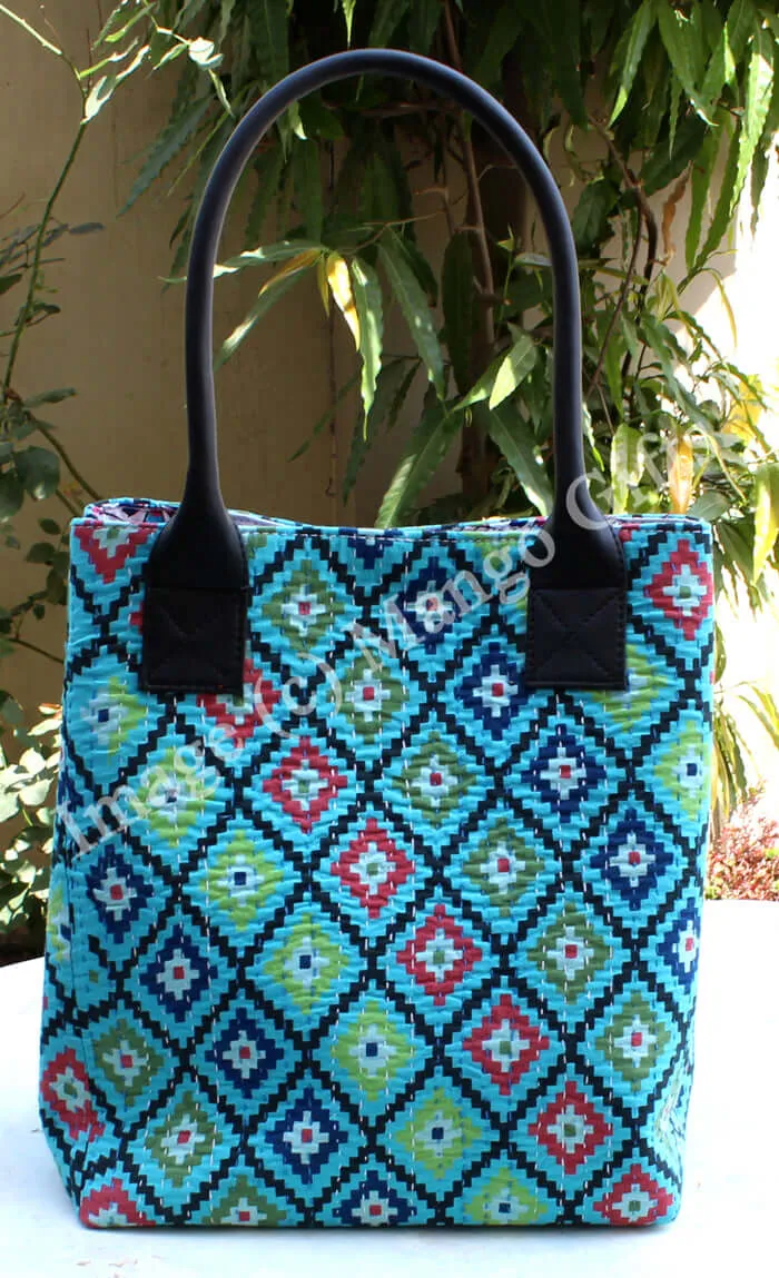 Blue Geometric Tota/Tote Bag Hand Stitch Shopping Bag