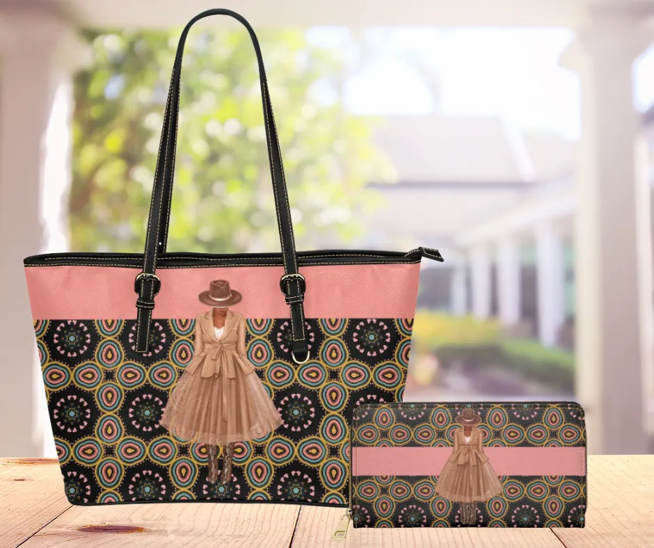 Blush Tulle Print | Lg Leather Tote Bag