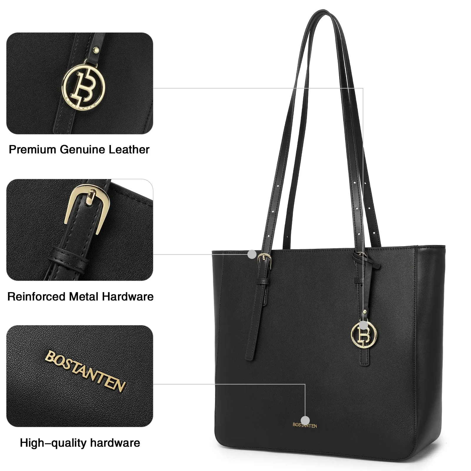 BOSTANTEN Women Handbags Genuine Leather Designer Tote Bags Work Shoulder Large Purses for Women