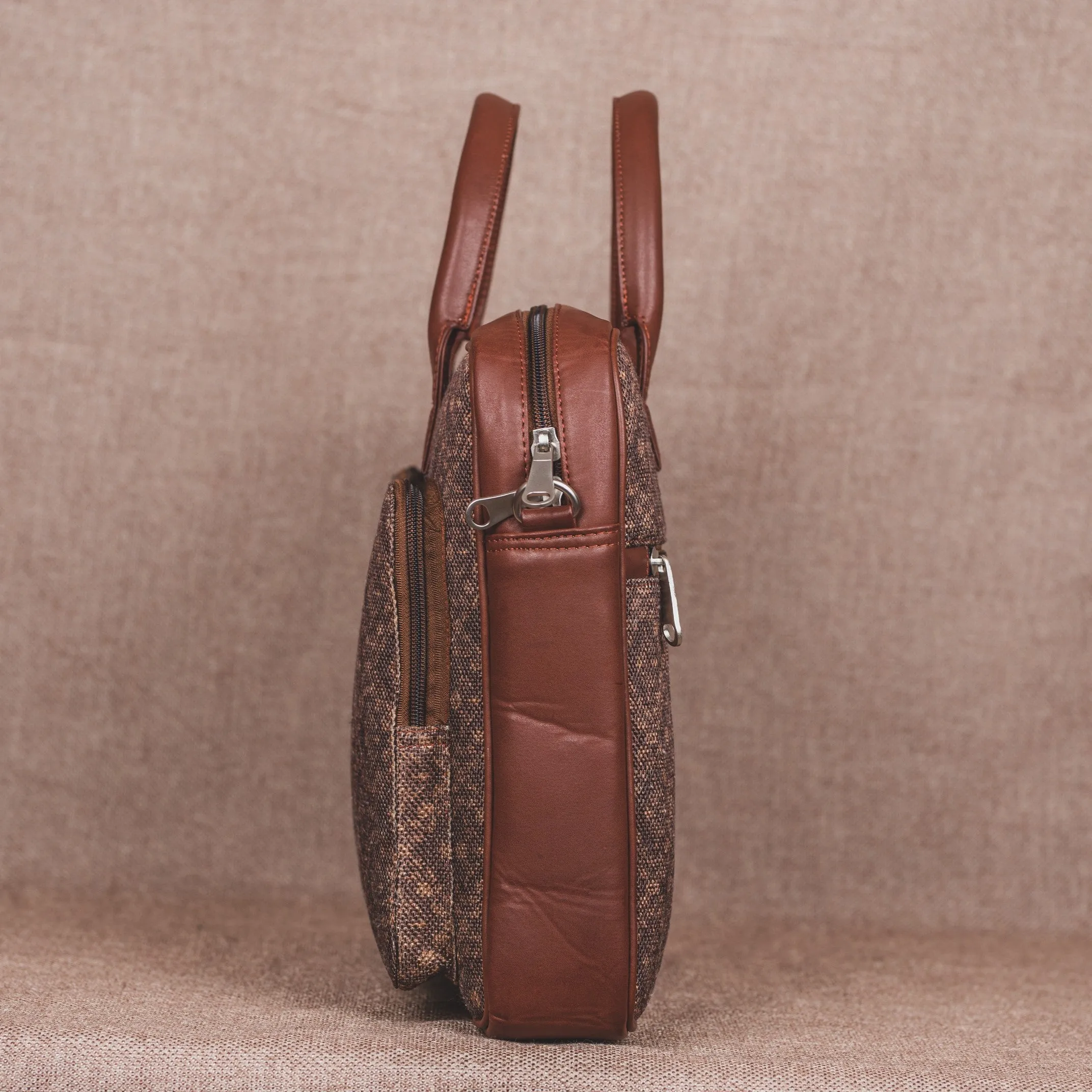 Brown Floral Motif Laptop Bag