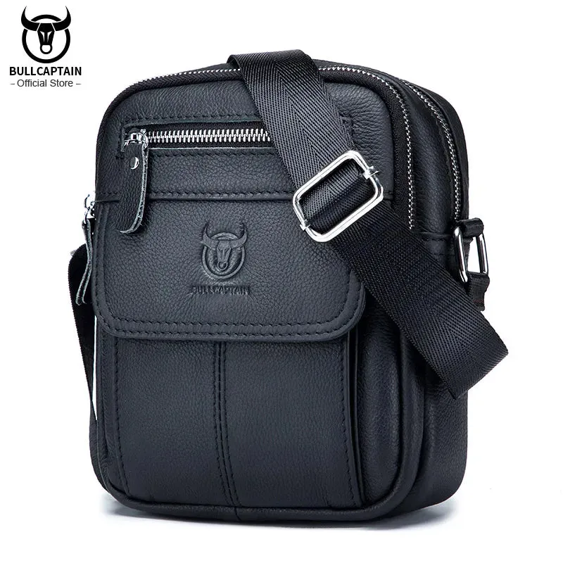 Bullcaptain Casual Men's Shoulder Bags Business Messenger Bag high-Quality Men's Cow Leather Bag's Mini Large Capacity Pocket