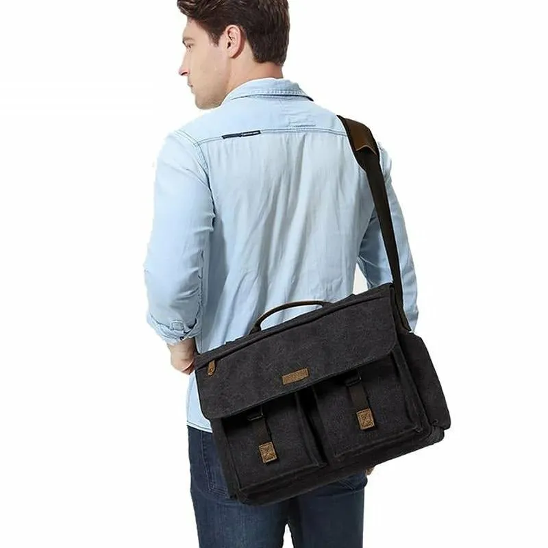 Canvas Messenger Bag with Padded Laptop Compartment